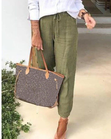 Pantalones Casuales de Cintura Alta para Mujer en Algodón y Lino - Image 15