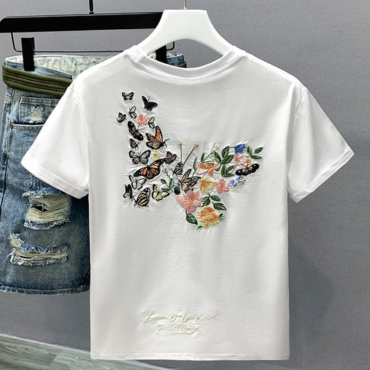 Camiseta Cuello Redondo Hombre con Bordado de Mariposas - Image 2
