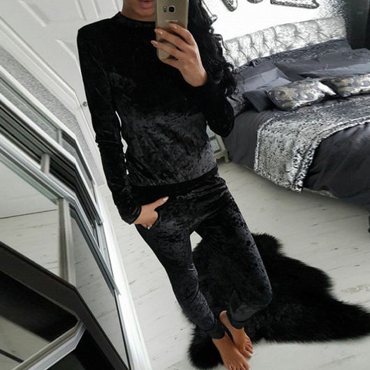Conjunto de Traje de Terciopelo para Mujer - Dos Piezas con Mangas Largas - Image 2