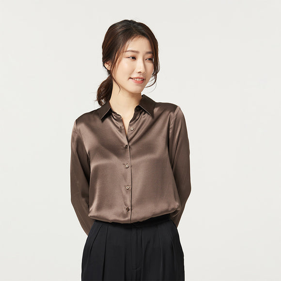 Blusa de Seda Satinada Manga Larga para Mujer