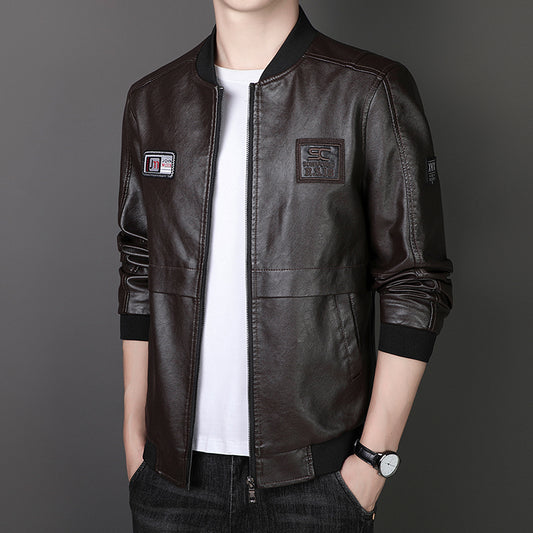 Chaqueta de Cuero Sintético Tide Casual Talla Grande para Hombre