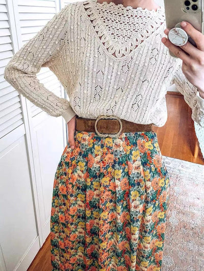 Falda Floral Francesa de Cintura Alta con Abertura Lateral para Mujer - Image 6
