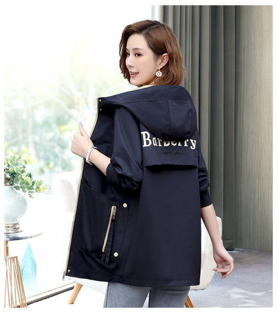 Chaqueta Trench Hooded Coreana Casual Midi para Mujer - Image 8