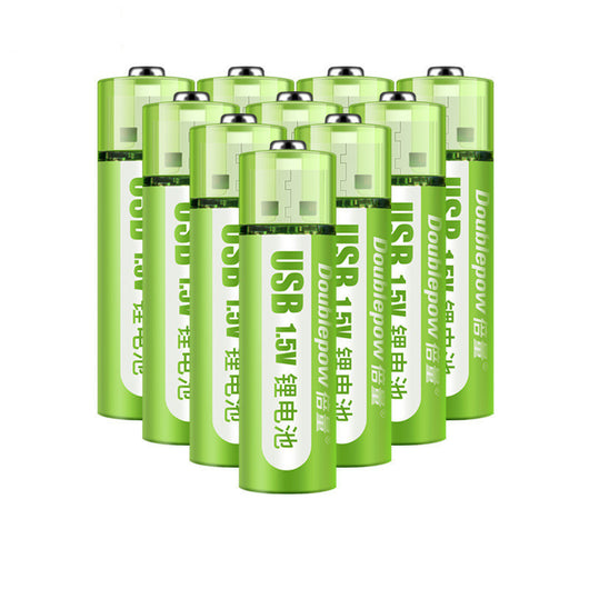 Two green USB rechargeable AA batteries with 1.5V constant voltage, labeled "Doublepow" and "USB 1.5V". - Image 15
