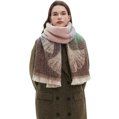 Bufanda Estilo Europeo Jacquard Hoja de Ginkgo - Image 3