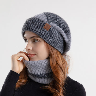 Conjunto de Gorro y Bufanda Tejida Bicolor con Forro Polar - Abrigo Invernal Grueso - Image 5