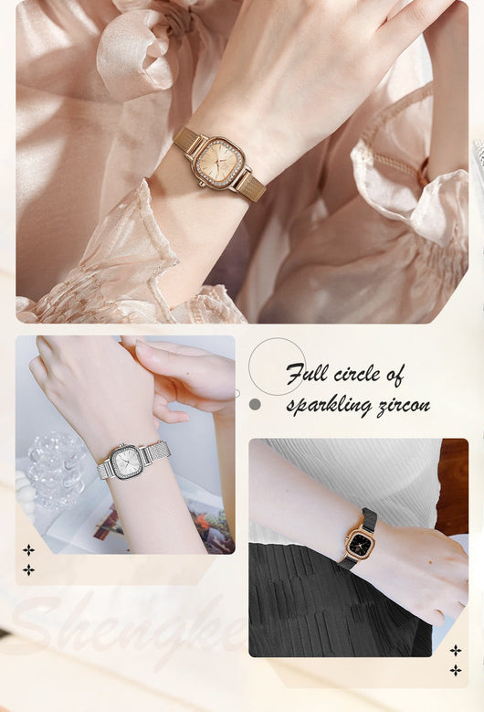 Reloj Cuadrado para Mujer con Malla Metálica y Cristales - Image 14