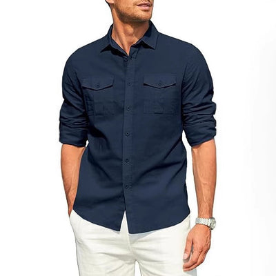 Camisa Casual de Manga Larga con Bolsillos Dobles Estilo Europeo - Image 2