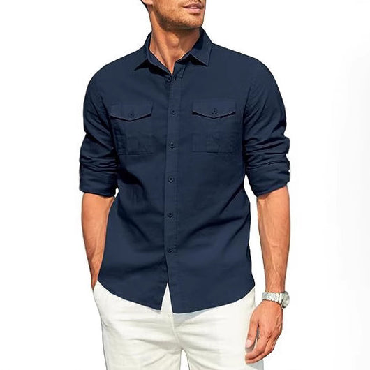 Camisa Casual de Manga Larga con Bolsillos Dobles Estilo Europeo - Image 2