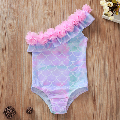 Traje de baño una pieza para niña con estampado de escamas de pez