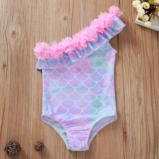Traje de baño una pieza para niña con estampado de escamas de pez