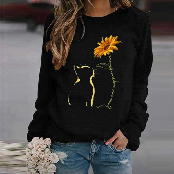 Sudadera Mujer Cuello Redondo Suelta Estampada Manga Larga Casual
