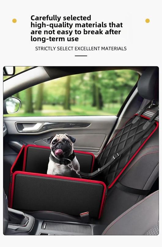 Black quilted pet car seat booster with adjustable straps and a leash attachment, designed for front seat use. - Image 13