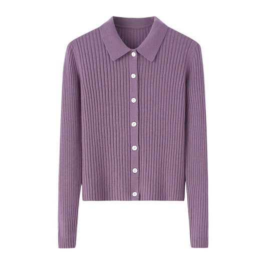 Cardigan de Cachemira Corto para Mujer - Cuello Solapa Otoño Temprano