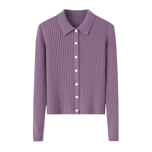 Cardigan de Cachemira Corto para Mujer - Cuello Solapa Otoño Temprano