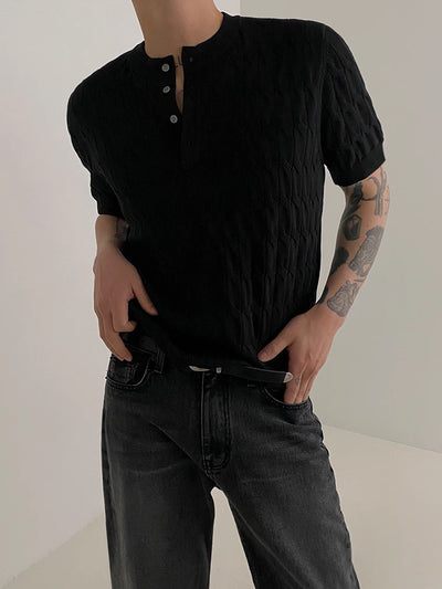 Camiseta Manga Corta Tejida de Algodón Hemp para Hombre - Cuello Estampado - Image 9