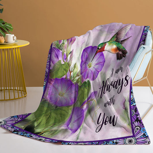 Manta Flanela Flores Matutinas y Colibrí Púrpura - Acogedora y Versátil para Hogar