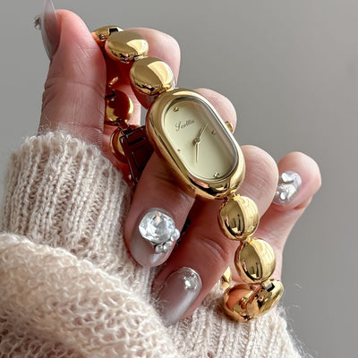 Reloj Pulsera Dorado Elegante Oval para Mujer - Image 8