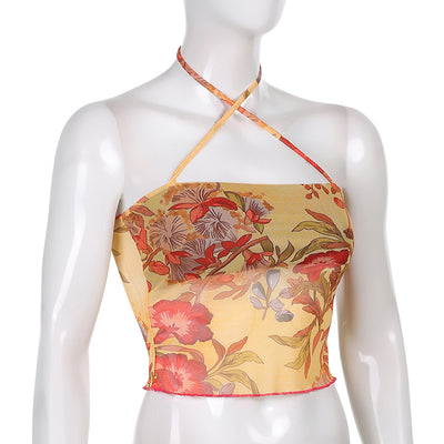 Top Bandeau Cropped con Encaje Estampado y Cordones - Image 10