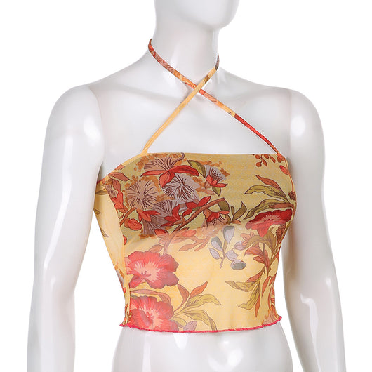 Top Bandeau Cropped con Encaje Estampado y Cordones - Image 10