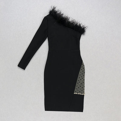 Vestido de Malla con Cuello de Piel Sintética, Hombro Descubierto y Lunares - Image 7