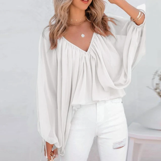 Blusa Casual V-Cuello Manga Larga para Mujer - Image 4