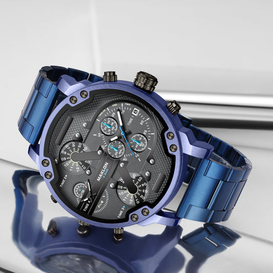 Reloj Hombre Dial Grande Tendencia Europa América Personalidad Dos Zonas