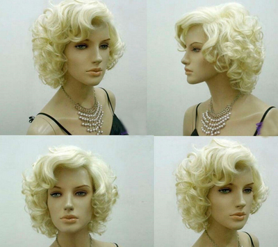 Peluca Rizada Rubio Pálido - Estilo Corto y Natural