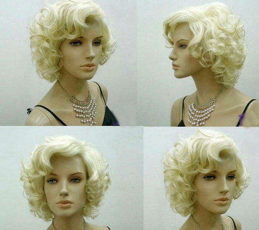 Peluca Rizada Rubio Pálido - Estilo Corto y Natural