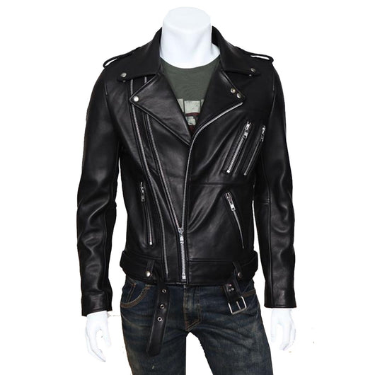 Chaqueta de Cuero Lavado con Cierres Múltiples