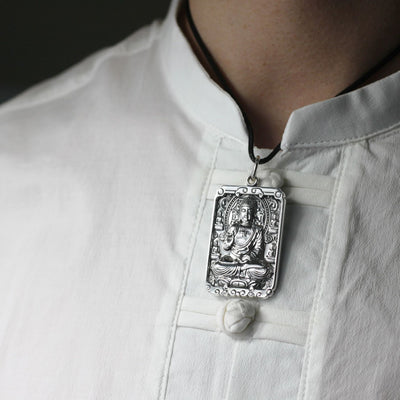 Colgante Buda Natal Cuadrado de Plata Tailandesa Retro Personalidad