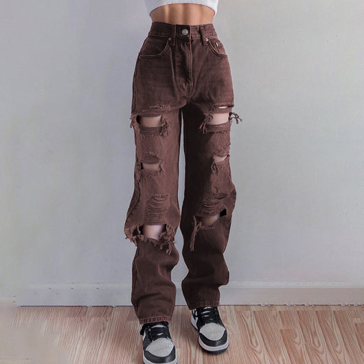 Jeans Rectos de Cintura Alta con Detalles Asimétricos