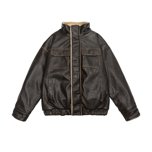 Chaqueta Retro Americana de Cuero y Pelaje