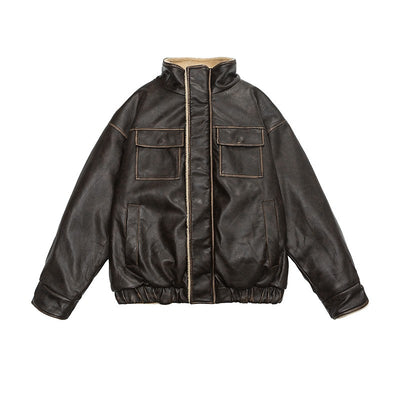Chaqueta Retro Americana de Cuero y Pelaje - Image 2