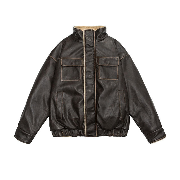 Chaqueta Retro Americana de Cuero y Pelaje