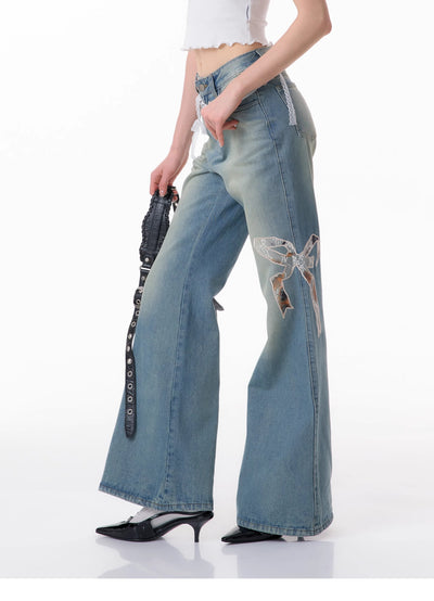 Jeans Rectos de Talle Alto con Detalle de Moño - Image 16