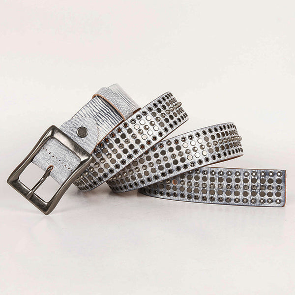 Cinturón de Cuero Ancho 3.5" Unisex con Remaches Calados