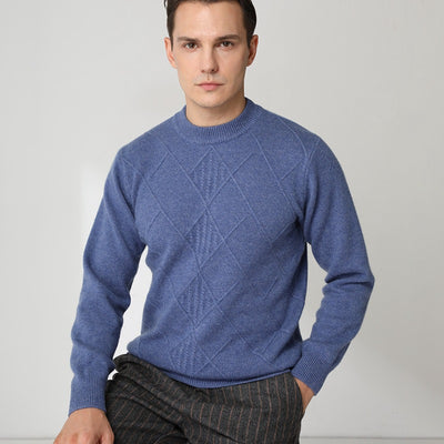 Suéter Cashmere Hombre Cuello Redondo Jacquard Elegante - Image 2