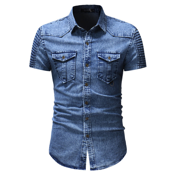 Camisa Denim con Pliegues Personalizados en Mangas