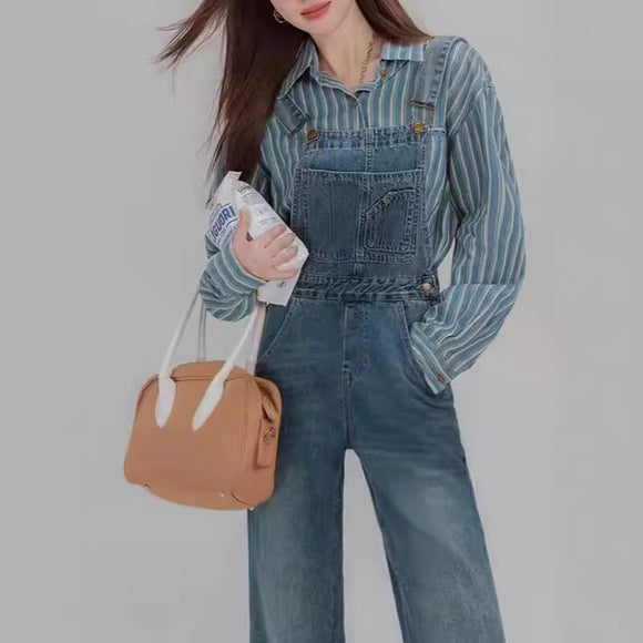 Camisa Vaquera Suelta con Tirantes Azules - Efecto Adelgazante