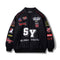 Jaqueta de Motociclista Retrô com Patches Bordados Hip Hop Street Racing