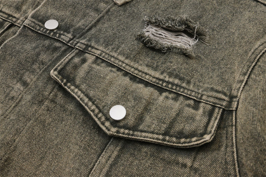 Chaqueta Vaquera Rasgada para Hombre - Estilo Urbano Casual - Image 25