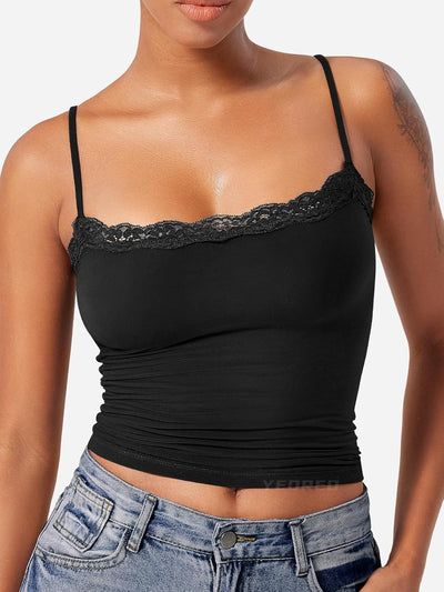Camiseta Sexy de Encaje con Cuello Cuadrado sin Mangas - Image 18