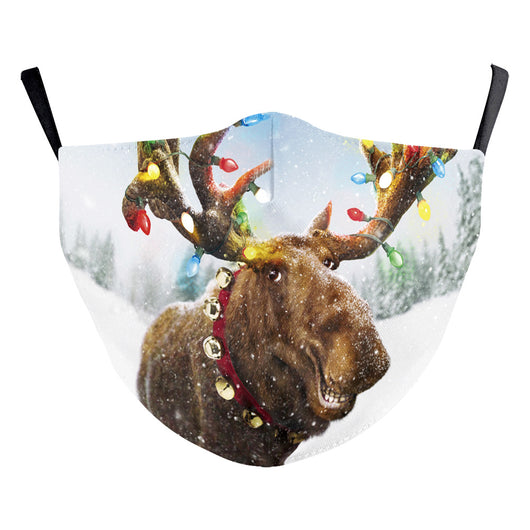 White Christmas dust mask with a digital print of a tabby cat wearing a red Santa hat and a large red bow. - Image 18