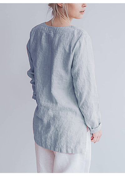 Blusa de Lino Puro Cuello V Manga Larga para Mujer - Image 17