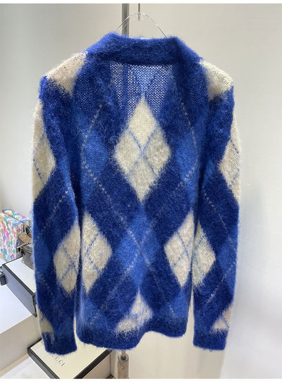 Suéter de Mohair Tejido Suelto con Combinación de Colores Diamante - Image 3