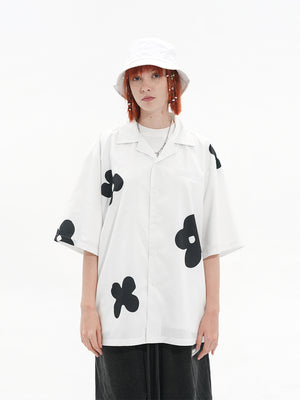 Camisa Cubana de Manga Corta con Silueta Floral Pintada a Mano - Image 3