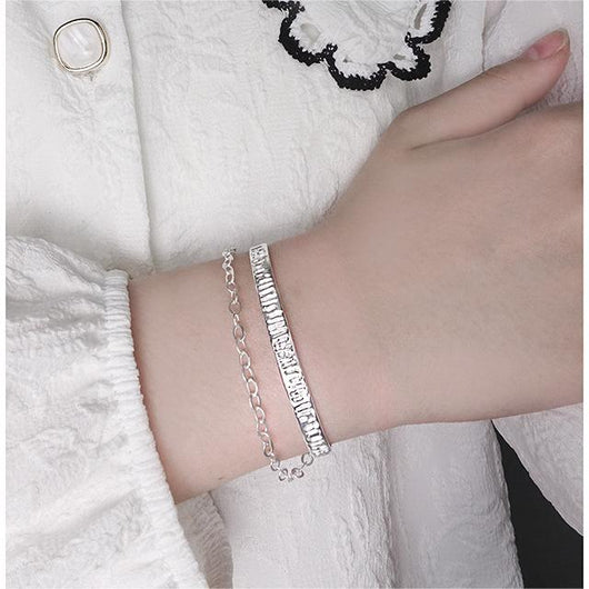 Pulsera de Plata Esterlina Diseño Coreano Lujo Ligero con Textura Plisada y Cadena - Image 6
