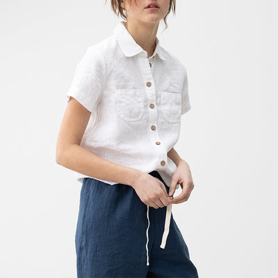 Camisa de Lino Casual de Color Sólido - Image 12