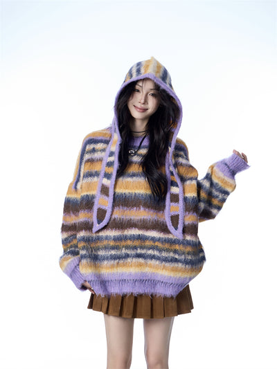 Bufanda Gorro Suéter Mohair a Rayas - Estilo Desenfadado para Mujer - Image 3